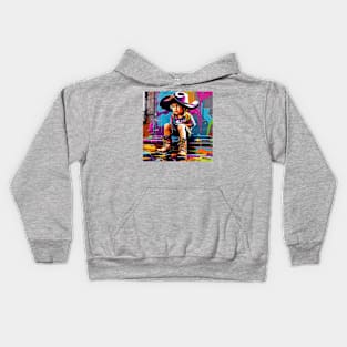 Cute Little Cowgirl wearing her Father's Boots and Hat Kids Hoodie